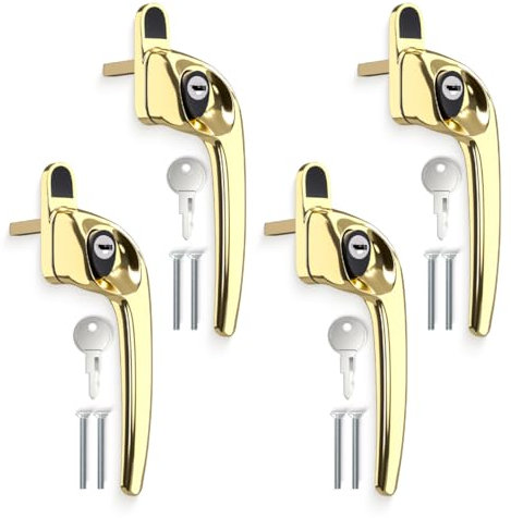 Bwintech 4 Pcs Offset Pvd Gold UPVC Zinc Window Handle, Right Hand, 43mm Spindle for Indoor and Outdoor upvc Window