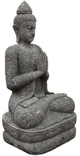 Teako Design Stonox Naturstein Buddha Bidhannagar mit Geste der Demut, Buddhafigur, Gartendeko für draußen. Gartenfiguren & Gartenstatuen, Frostsicher und wetterfest (152 x 70 x 80 cm)
