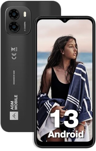 AGM 4Go+128Go Smartphone (2023), Téléphone Portable 4G Android 13, 6.52 FHD+ Écran, SD Externe 256 Go, Caméra 50MP+8MP, 4900mAh Batterie, Dual SIM Phone, Face ID/Fingerprint/GPS, Gris