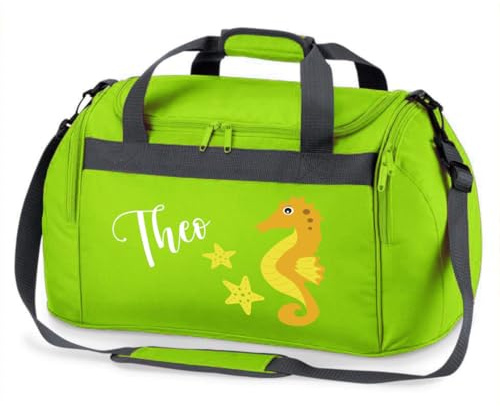 minimutz Sporttasche Schwimmen für Kinder - Personalisierbar mit Name - Schwimmtasche Seepferdchen Duffle Bag für Mädchen und Jungen (grün)