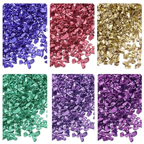 Kozelo 6 Farben Crushed Glass Chips 1-4mm x 28g Glas-Purpur-Farbserie | Unregelmäßige, metallische, Für Dekoration Bastelarbeiten und Nagelkunst, elektroplattierte Oberfläche