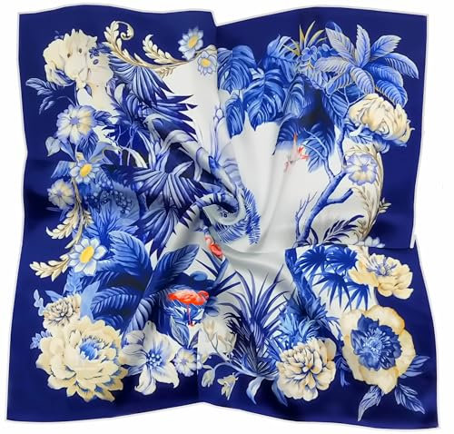 LADORENA Seidentuch Damen Natürliche Maulbeerseide SEIDE 100% Qualität HQ Seidenschal Halstuch 65x65 cm Blau LDAM1025200260