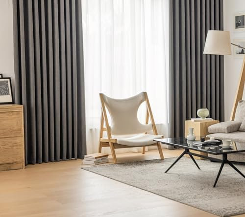 Whoiy Gardiene Vorhang Blickdicht Jacquard 214 cm Lang, Fenster Vorhang Grau Einfarbig Chenille 2 Stück Moderne Ösenvorhang für Schlafzimmer, 214x102 cm(Höhe x Breite)