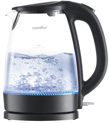 COMFEE' Electric Kettle, 1.7L Hot Water Boiler, 1500W Fast Boil, Glass Electric Tea Kettle with LED Indicator, Auto Shut-Off and Boil-Dry Protection, BPA Free