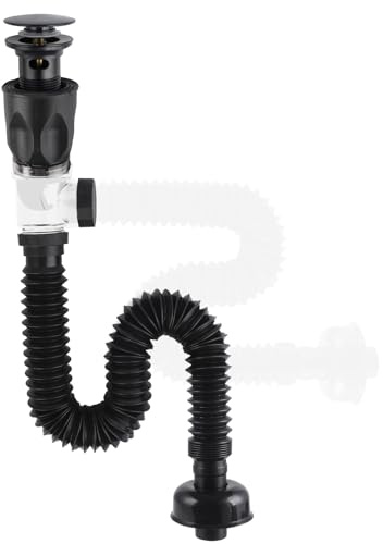 Hibbent Abfluss Waschbecken Set für Badezimmer Küchenspüle, Schwarz | Waschbecken Ablaufgarnitur mit Flexibler Ablaufschlauch, Siphon Waschbecken Kit,Geruchsdicht und Auslaufsicher