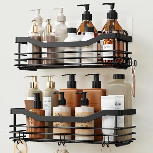 Orimade Duschablage ohne Bohren 2 Stück Rostfreie Badezimmer Regal, Duschregal Badregal ohne Bohren, Langlebige Shampoo Halterung für Dusche aus Edelstahl, Schwarz