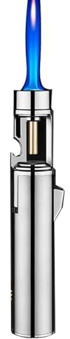 Briquet Multifonctionnel Portable, en Métal De Haute Qualité, Flamme Réglable, Coupe-Vent Extérieur, Butane Rechargeable, Adapté Aux Bougies Cadeaux, Au Camping, Etc.(Silver)