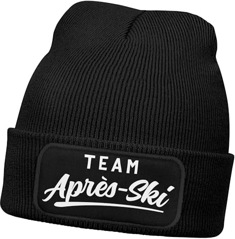 MoonWorks® Damen Beanie Patch Skifahren Strickmütze mit Spruch Team Après Ski Aufdruck Lustig Damenmütze