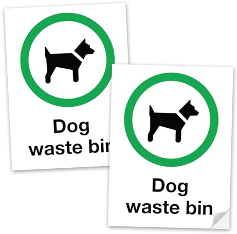 SAFESIGN (2 Pack) Dog Waste Bin PVC Sign Stickers - 200mm x 150mm - Vinyl Conforms to EN ISO 7010:2012
