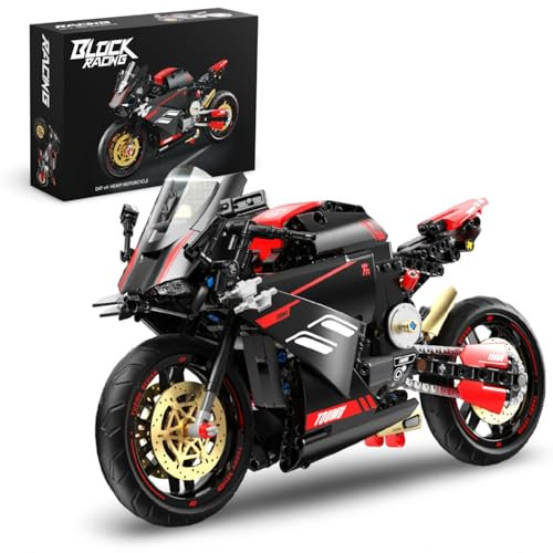 Ebortsin 1:8 Technik Motorrad Bausteine für Erwachsene, Ducadi V4 Motorrad Bausteine, 426 Teile Supermotorrad Klemmbausteine Sammelmodell, Kompatibel mit Großen Marken