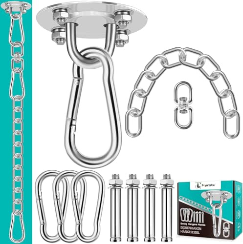 Deckenhaken hängenden Stuhl + Kette + Karabiner, Edelstahl Deckenhalterung Set Halten Sie bis zu 400KG, Deckenhaken schwere Aufgabe für hängenden Stuhl Hängematte Boxsack Sling Trainer Yoga Handtuch