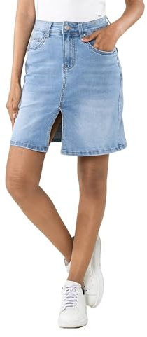 Nina Carter P213 - Gonna corta in jeans da donna con spacco anteriore, cerniera, stretch, aspetto usato, S