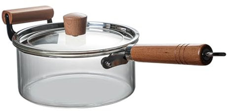 Vnook Milchtopf aus Glas, Transparenter Glastopf mit Deckel und Griff, Transparenter Glas Suppentopf, Nudelkocher mit Deckel, für Nudelsuppe, Salat, heiße Milch, Simmertopf(2.5L)