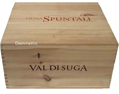 Generico Cassa in Legno Vuota Usata Vigna Spuntali Val di Suga, 32x28,5x19 cm, per 6 Bottiglie da 0,75L, Pino Massiccio