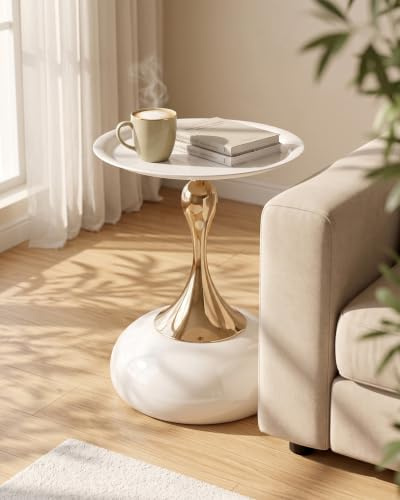Ginhow Tavolino Piccolo da Salotto, Tavolo da Salotto Moderno di Lusso, Tavolino da Esterno Basso per Soggiorno, Camera da Letto, Balcone, Ø40cm Beige+Oro (1 Pezzo)