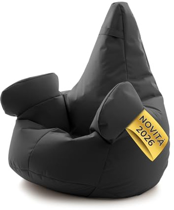 Avalon - Puff Poltrona Sacco con Braccioli Ploof Deluxe Sfoderabile, Pouf Sacco di Qualità Sartoriale, Bean Bag per Sedersi Ergonomico, Tessuto Antistrappo Impermeabile, Italy (85x90cm-Nero)