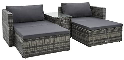 QJBSAVVA Gartenlounge Set 5-TLG. Poly Rattan Sofa Sitzgruppe mit Beistelltisch 90x70x62 cm grau platzsparendes Balkonmöbel für Garten Terrasse Kleiner Balkon