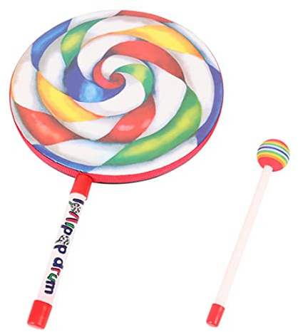 Pesoncarl Tamburo Lecca-Lecca con mazzuolo Arcobaleno Tamburo a Mano Set di Giocattoli Strumento a percussione per Bambini 25 cm