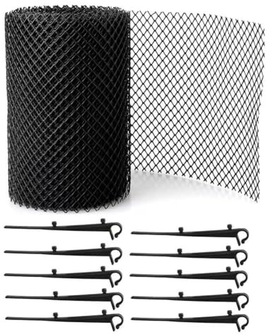 Homeponnew Griglia di protezione per grondaia, 600 cm, per grondaie, 6 mm, con 10 chiodi, compatibile con grondaie standard fino a 14 cm di larghezza interna, in plastica PP nera, resistente alle