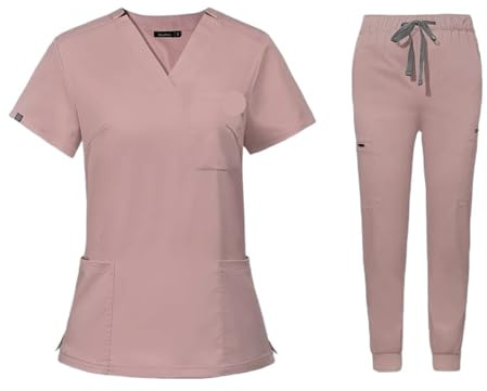 LNNXSZ Divisa Sanitaria Donna Scrub Uniforme for Sala operatoria Set di Scrub da Lavoro ospedaliero Forniture for Infermiere Tuta for chirurgia Dentale Abbigliamento da Lavoro(Pink,L)