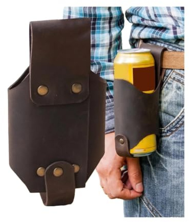 PU Leather Beer Holster Bottle Holders 2PCS 9x17cm Portable Leather Beer Bottle Waist Belt Bag Handy Wine Bottles Beverage Holder Outdoor Drink Case Cover