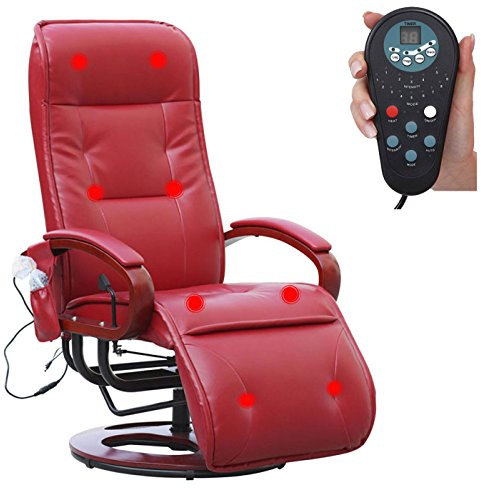 Mendler Relaxliege Arles II - Leder, rot | Relaxsessel, Massagesessel, MIT Massage