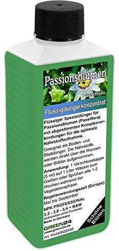 GREEN24 Passionsblumen Dünger PROFI LINIE – 250ml Flüssigdünger für Passiflora, für kräftige Blüten & sattes Grün, NPK Spezialdünger, Konzentrat