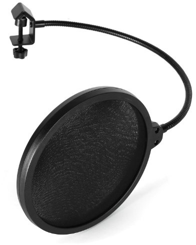 Malone POP-1 filtro anti pop para micrófono (filtro acústico de color negro, diámetro de 16 cm, cuello de cisne flexible de 35 cm, malla de nailon con 2 capas, sujeción al trípode)