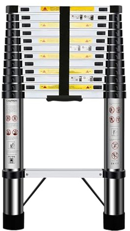 Nestling Telescopic Ladder 3.8m, Ladder Extendable Stainless Steel, Multi Purpose Ladder Portable, Adjustable Height, for Decorating, Painting, Garden, Wei: 13kg