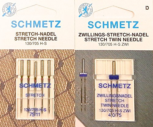 Schmetz 1 Stretch Zwillings Nadel + 5 Stretch 130/705 Flachkolben Nähmaschinen Nadeln