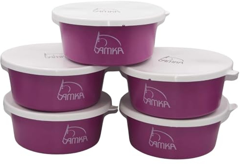AMKA Müslischale Futterschale Leckschüssel 5er Set 5 Liter mit Deckel für Tiere, Pferde, Hunde usw. Farbe: lila