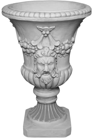 gartendekoparadies.de Pflanzvase mit Ornamenten Pflanzgefäß aus Steinguss, H. 76 cm, 27 Liter, 55 kg, Grau, frostsicher für Außenbereich