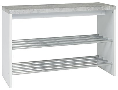HAKU Banco para Zapatos Aspecto de hormigón, Cromo, Blanco, MDF, Metal - Dim.: AN 81 cm x AL 55 cm x P 30 cm, Estilo: Moderno