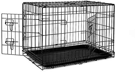 lionto Tiertransportbox für Hunde und Katzen, vielseitiger Transportkäfig mit hygienischer Kunststoffwanne, 76x49x56 cm, Hundebox aus Metall mit stabilen Sicherheitsverschlüssen & Trennwand, schwarz