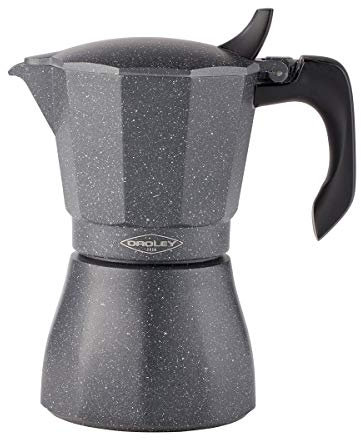 Oroley - Cafetera Italiana Petra | Base de Acero Inoxidable | 12 Tazas | Cafetera Inducción, Vitrocerámica, Fuego y Gas | Estilo Tradicional
