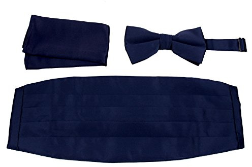 CBUND-ADF-23 - Mens Formal Woven Satin Cummerbund Pre-Tied Bowtie Hanky set.