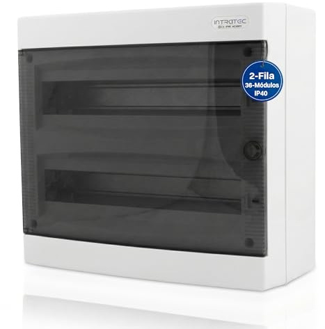 Intratec Cuadro Eléctrico de Superficie 2 Fila – IP40 Caja de Distribución para 36 Módulos con Puerta Blanca para una Instalación Fácil en Hogar y Comercio – 361 x 396 x 112 mm