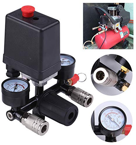 Allright Druckregler mit Druckschalter für Kompressor mit 2 Anzeigen Ersatzteile Luftkompressor Steuerventil Regler Druckschalter mit Druckwächter ompressorschalter