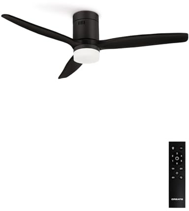 CREATE / WINDCALM M/Deckenventilator ABS mit Beleuchtung Schwarz mit Fernbedienung / 40W, Leise, Ø132cm, Timer von 1 bis 4 Std., DC-Motor, Sommer-Winterbetrieb