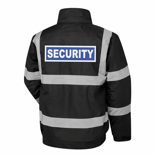 Security Badge Black Yoko Hi Vis Bomber Jacket Reflective, Waterproof, Work Wear Coat Security Officer, High Visibility, By Brook Hi Vis, Large