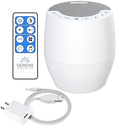 Serene Evolution White Noise Machine with 60 Soothing Sounds - Sound Machine for Adults and Baby - Noise Cancelling Sleep Music Device with Remote Control - Ideal for Office Privacy - Black