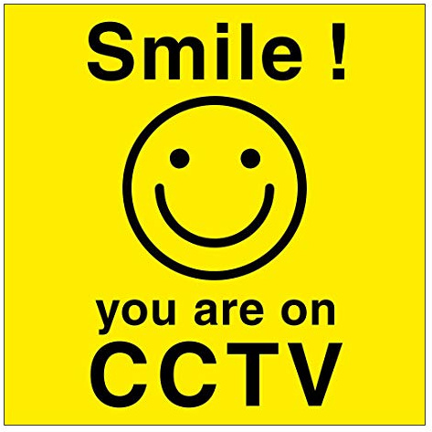 CCTV security sign Smile you are on CCTV Deterrent against theft and criminal damage Self adhesive vinyl sticker 120mm x 120mm Ideal for home owners and businesses (5)
