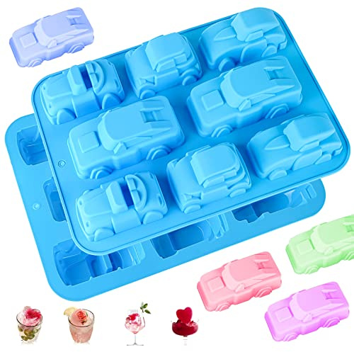 Joyeee Moule à savon en silicone en forme de voiture de sport, 1 pièce, 8 cavités, train, bus, voitures, moule à gâteau d'anniversaire pour enfants, moule à gâteau d'anniversaire pour gelée, pudding