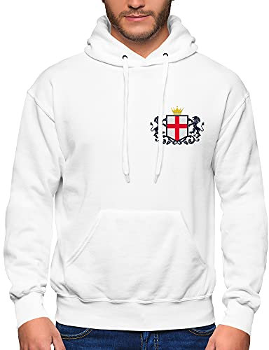 England Hoodie for Men Football 2021 Rugby Cricket Supporters Hooded Sweatshirt Embroidered Badge Crest Flag Lions, XL, White