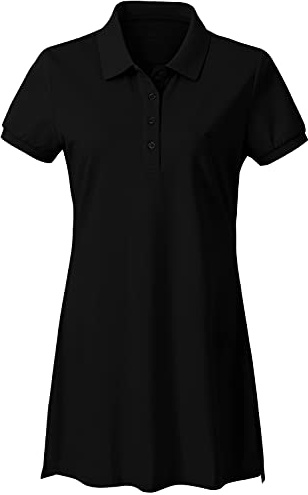 AjezMax Poloklänning Dam T-shirt Kortärmad Sommar Bomull Tennis Golf Sportklänning, Svart, XL