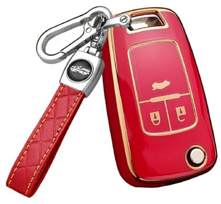 HIBEYO Smart Autoschlüssel Hülle passt für Opel Schutzhülle Schlüsselhülle Fernbedienung Cover TPU für Chevrolet Aveo Opel Corsa Astra Zafira Mokka Schlüsselbund Schlüsselanhänger 3 Tasten(Rot)