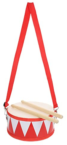 Kids Drum Set, 8 Inch Wooden Drum Toy with Adjustable Strap & 2 Drumsticks, Educational Sensory Musical Instrument for Toddlers & Baby Boys Girls