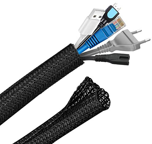 Hocerlu Cable Tidy Sleeve, Flexible 3m Braided Cable Management, Diameter 12-20mm, Wire Tidy Organizer for TV/PC/Home and Office Cord, Pet Cable Protector Animal Chewing-Proof - Classic Black