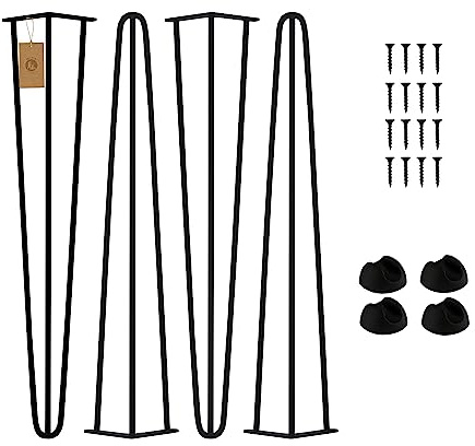 Pieds de Table en Épingle à Cheveux, Ensemble de Pieds de Table en Épingle 4 PCS, Pieds en Épingle À Cheveux Acier avec 3 Tiges Robustes, Pieds de Meubles Noirs pour Créer Table Bureau 80cm