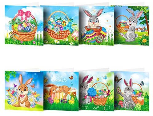 VNSTKWW 8 Stück 5D DIY Diamond Painting Grußkarte – Hinestone Stickerei Kunst Bastelkarten Kits Postkarte mit leeren Umschlägen für Weihnachten Thanksgiving Karten Geschenkkarten Kits